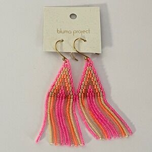 Bluma Project Beaded Fringe Earrings Womens OS Pink Orange Neon Boho Tassel